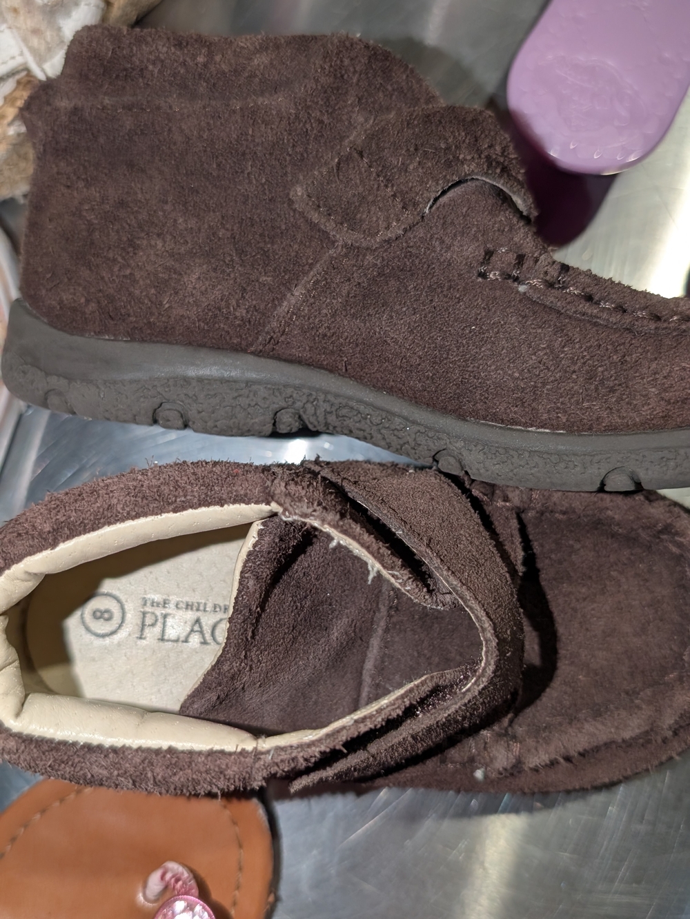 Boys Size 8 - The Children's Place Dark Brown Suede Hook-and-Loop Toddlers Shoes